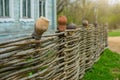 Clay pot on the wicker fence